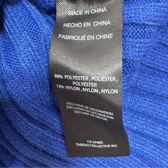 Bebe Surf The Web Rhinestone Logo Ribbed Knit Sweater Dress Blue Ivory XL - Picture 9 of 11